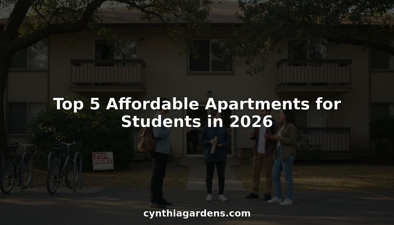 Students outside affordable apartment building