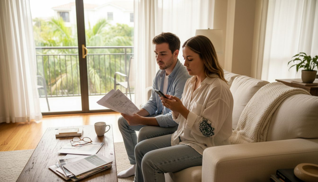 Couple touring bright Boca Raton apartment