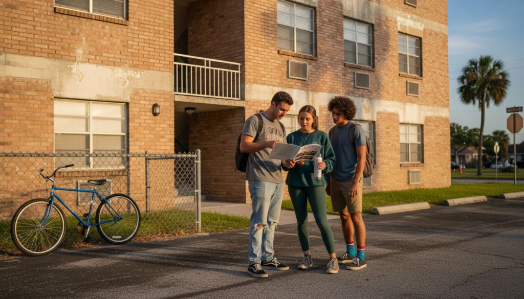 Students reviewing rental options near FAU