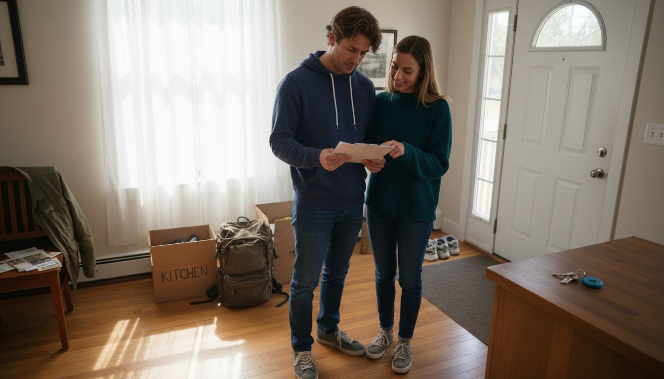 Young couple reviews apartment rental agreement