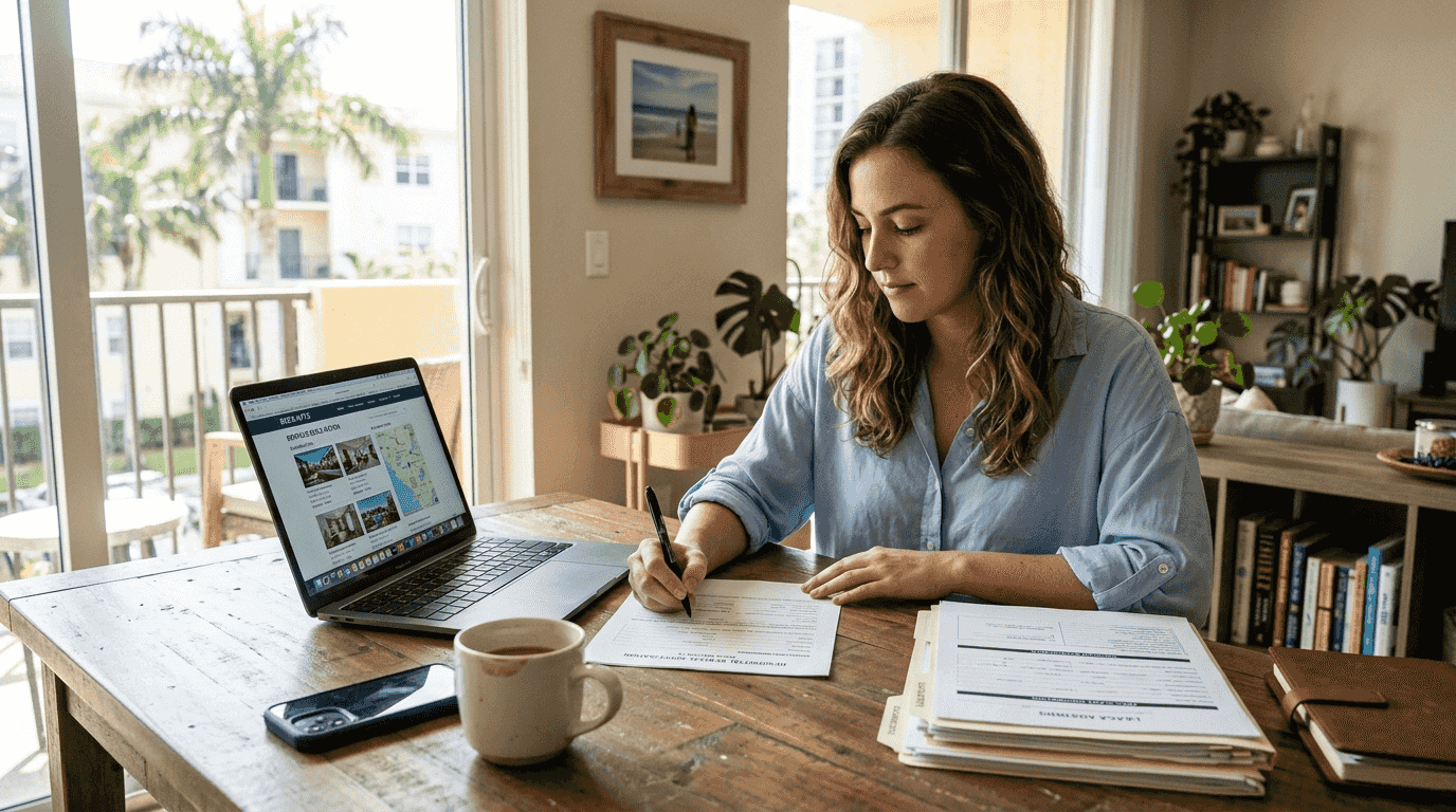 Woman preparing apartment application documents