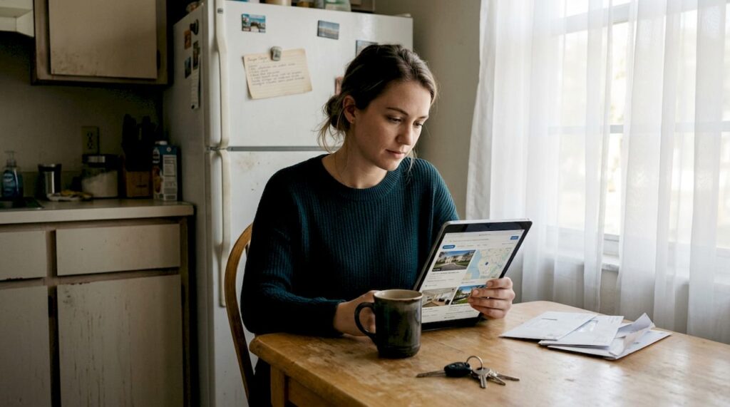 Young woman searches for Boca Raton rentals