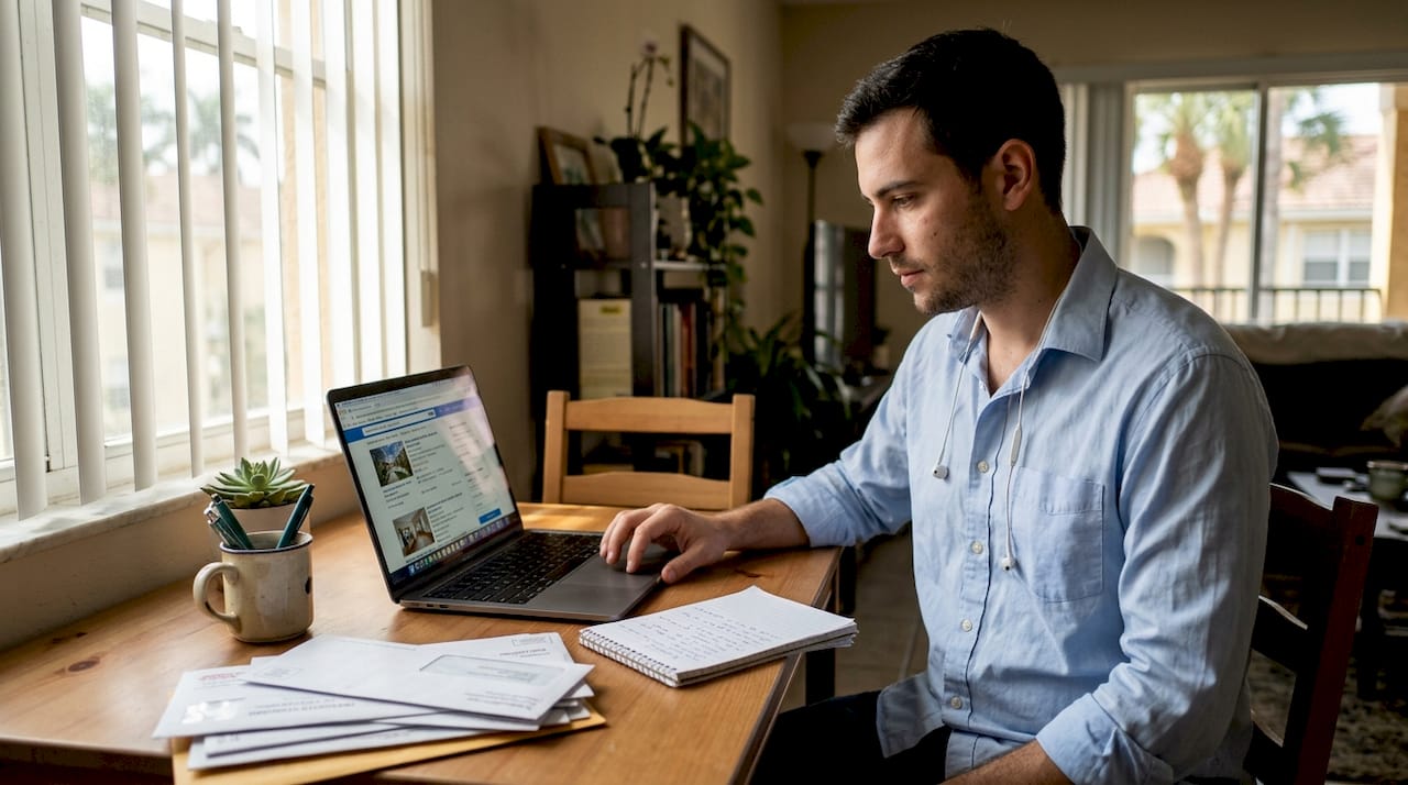 Person apartment hunting online in Boca Raton