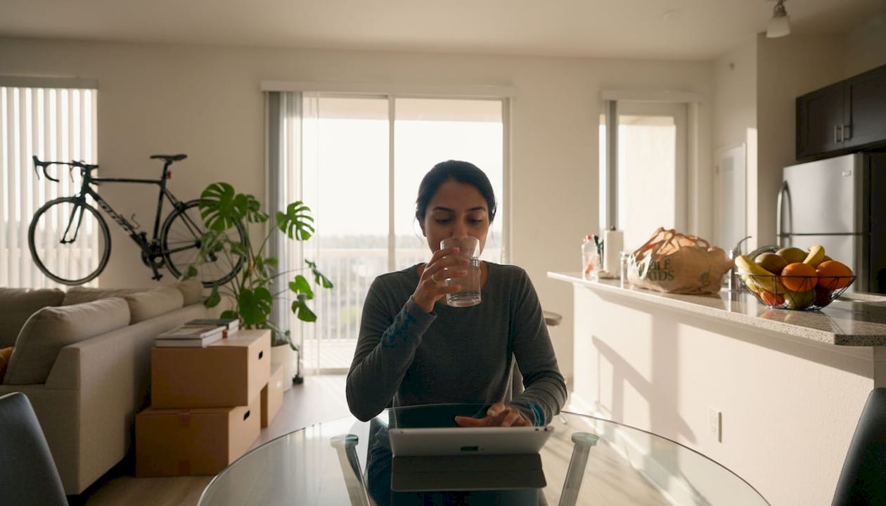 Person using tablet in Boca Raton apartment