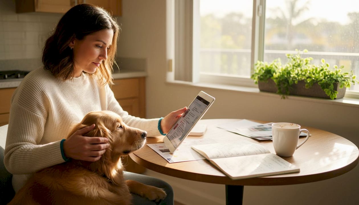 Woman searching for pet-friendly rentals