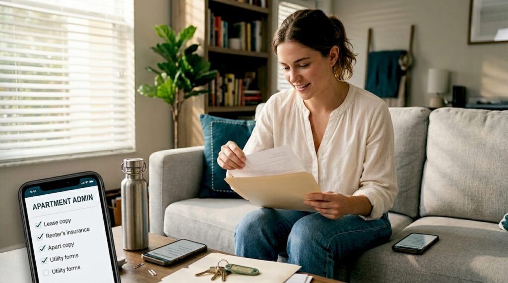 Person preparing for apartment tour paperwork