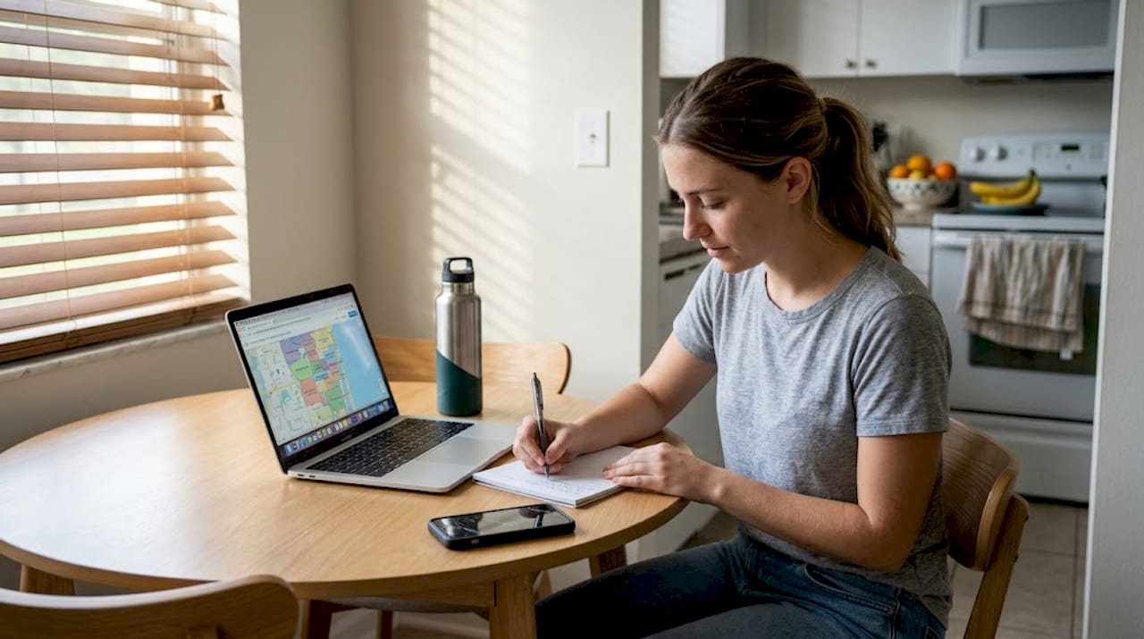 Woman researching Boca Raton apartment neighborhoods