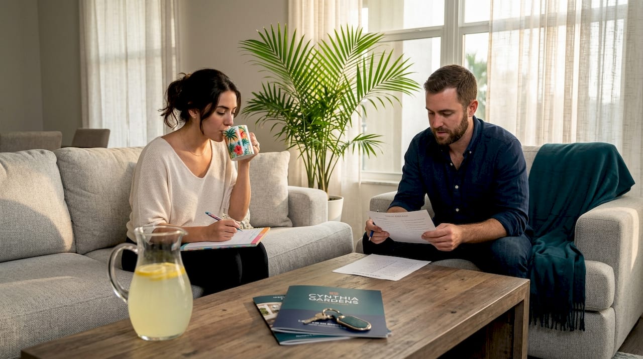 Roommates review living habits in apartment setting