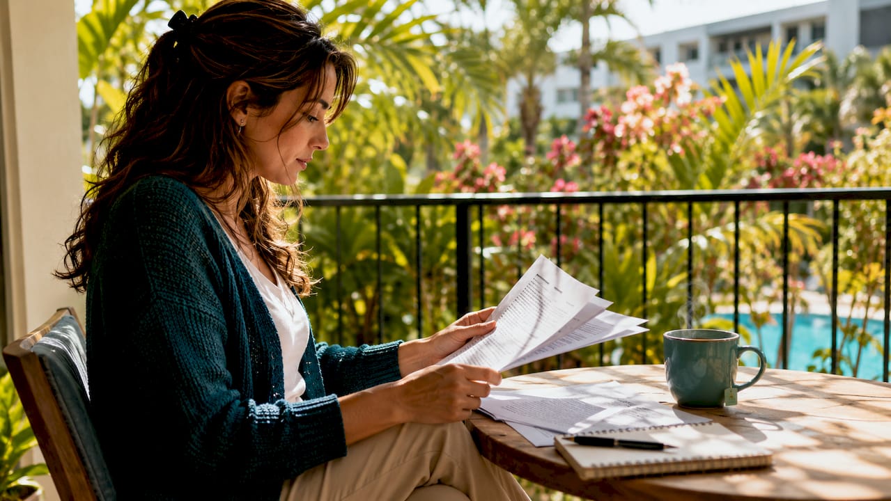 Woman reviewing rent stabilization lease documents