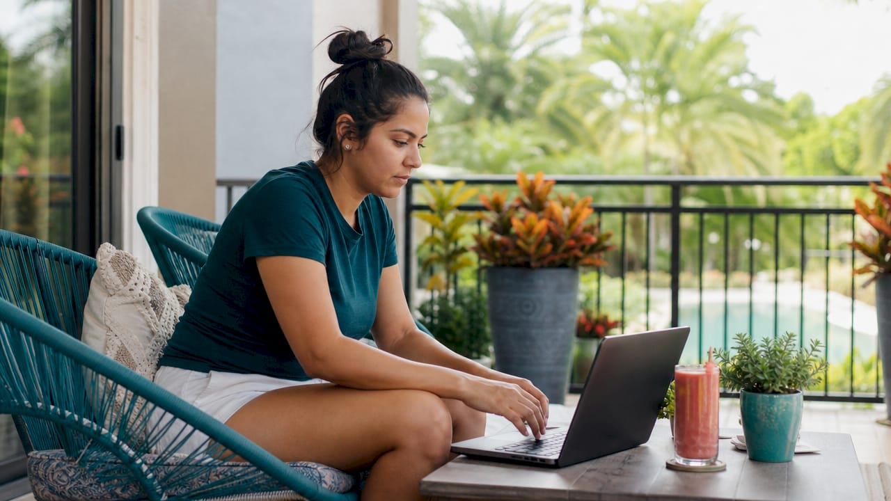 Woman browsing high-speed internet options in apartment