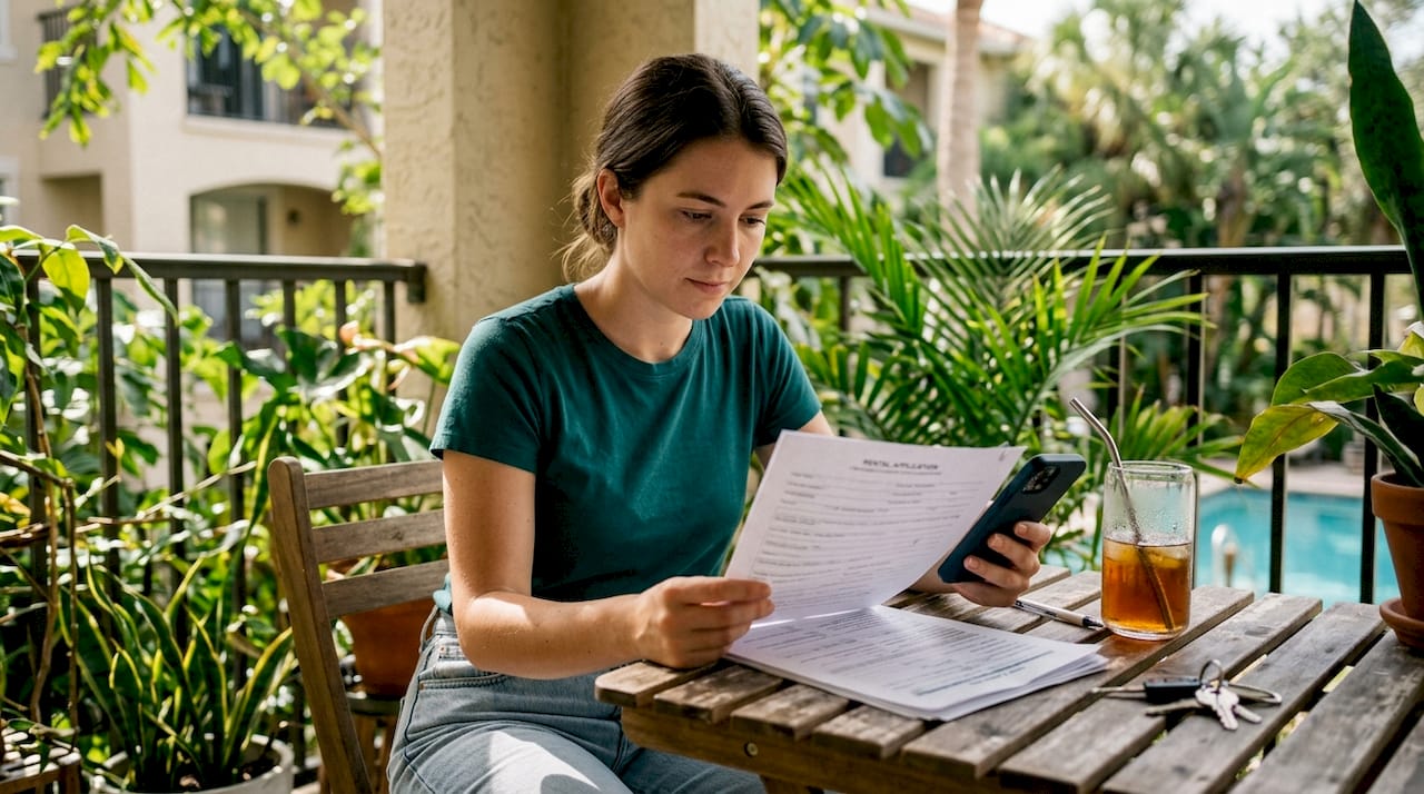 Renter reviewing application fee documents at home