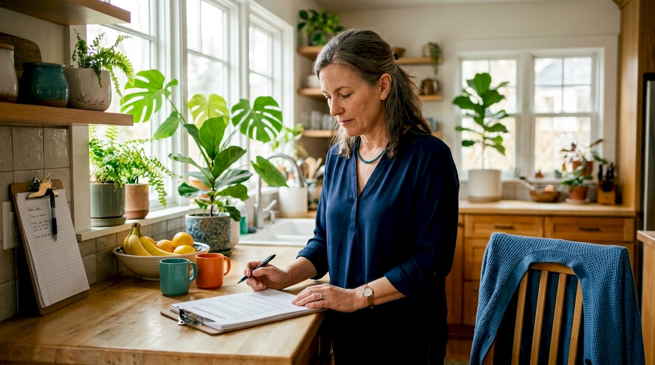 Property manager reviewing lease documents