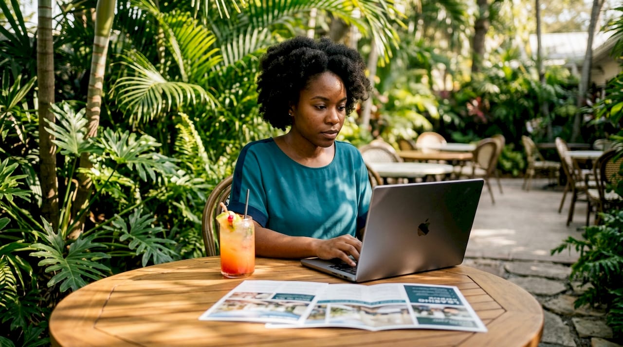 Woman using technology for AI leasing support