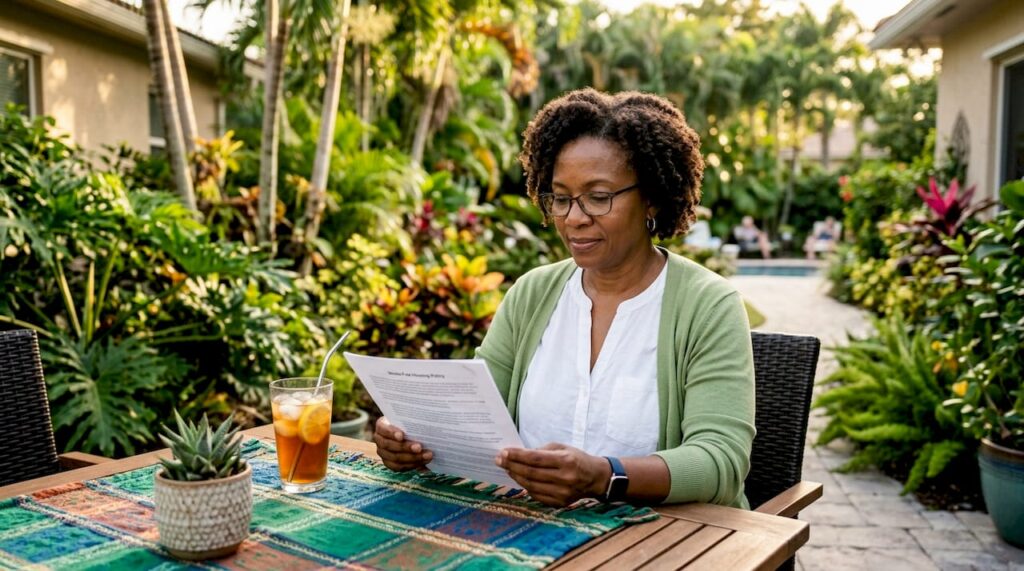 Woman reading smoke-free housing policy