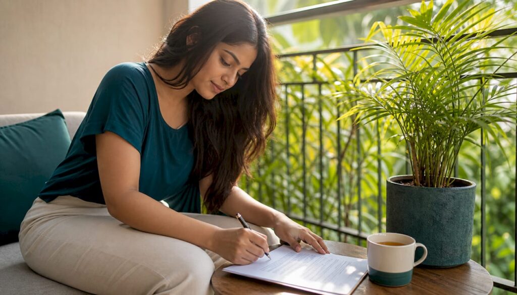 Renter signing lease document at home