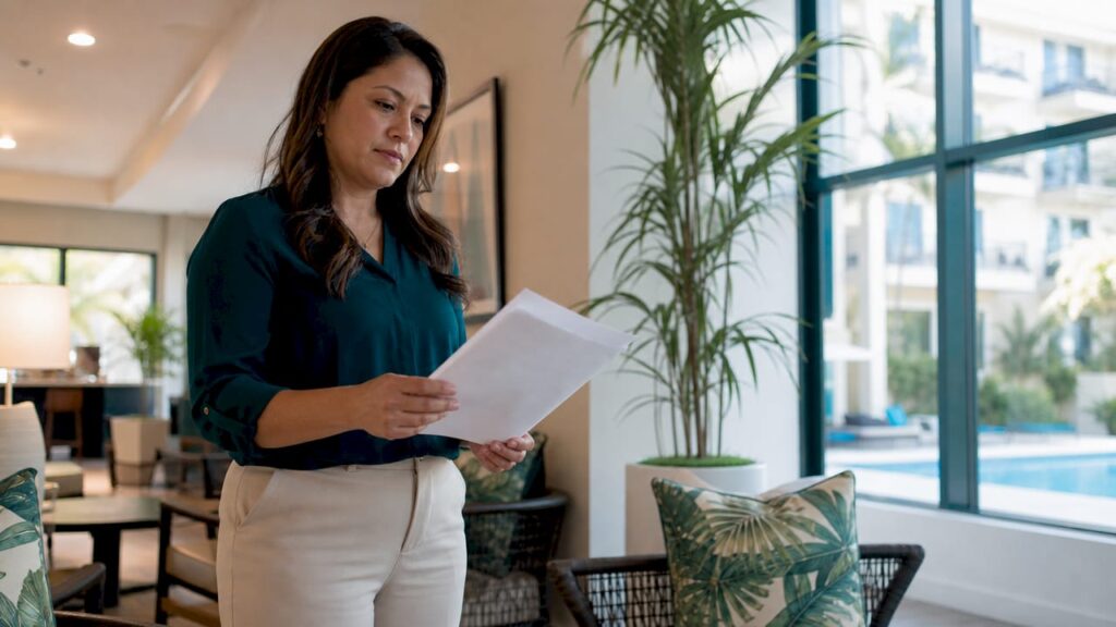 Property manager working on leasing software