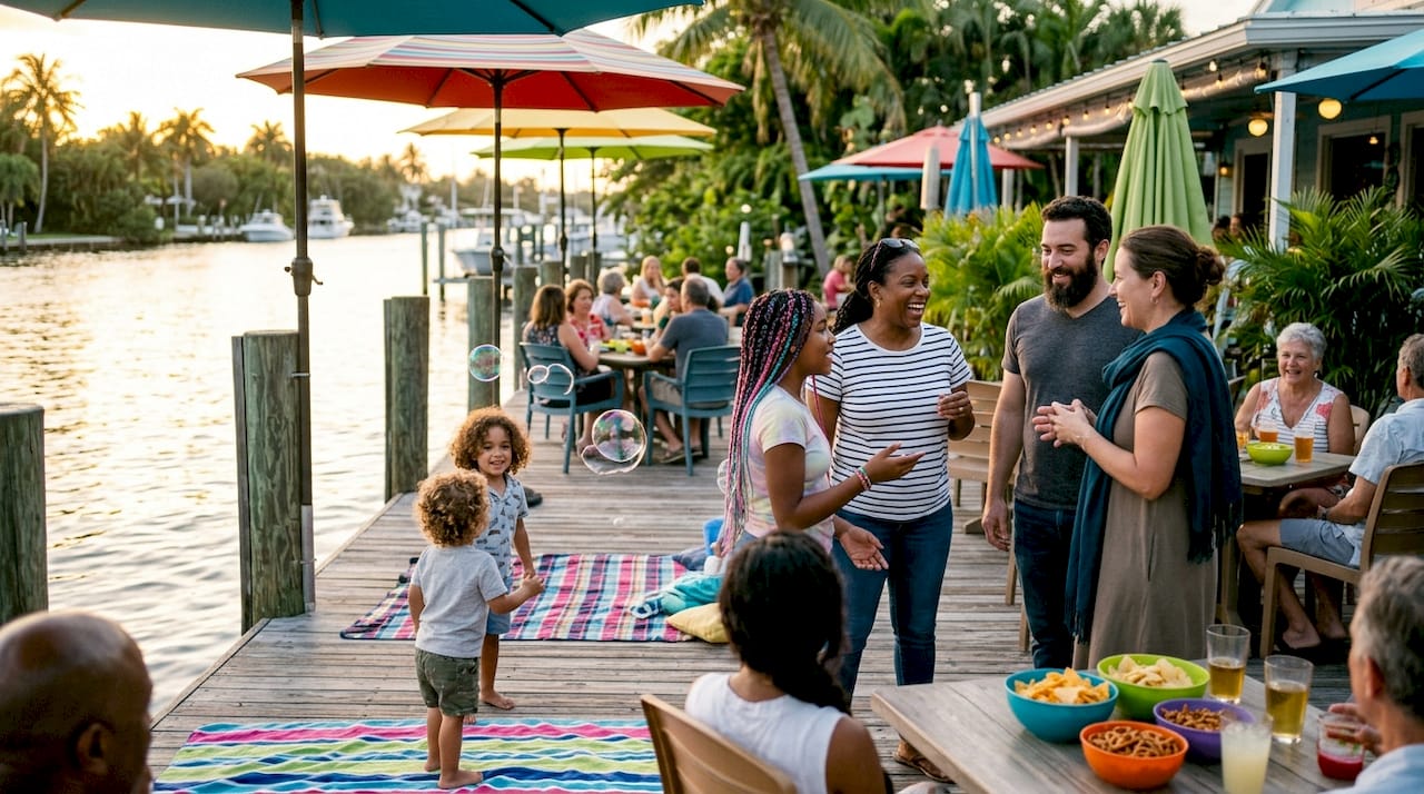 Diverse community gathering outdoors at Boca Raton park