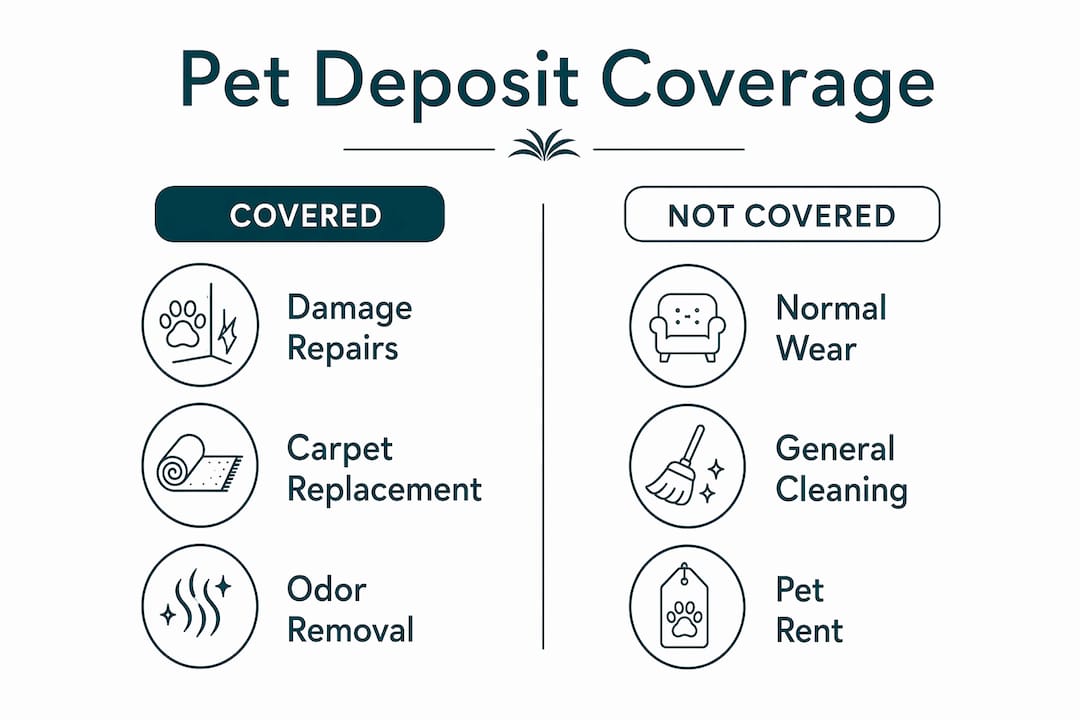 Infographic comparing what pet deposits cover and do not cover