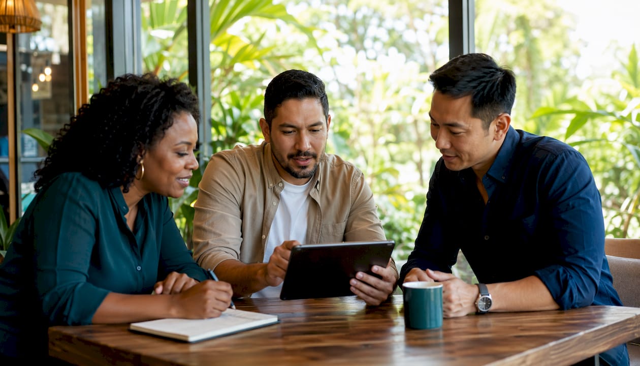 Property operators discussing leasing technology