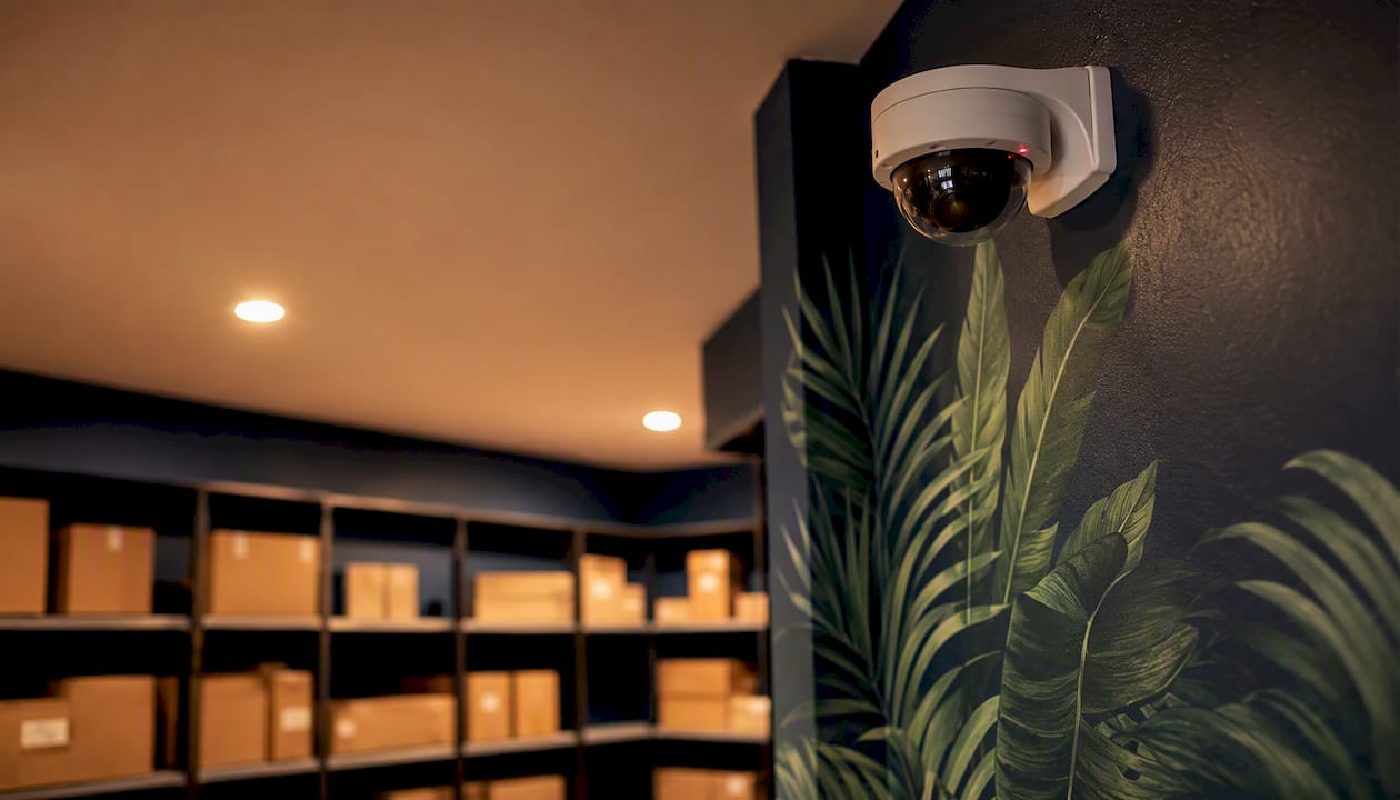 What Is a Secure Package Room? Guide for Residents 2 Ceiling mounted security camera monitoring package room
