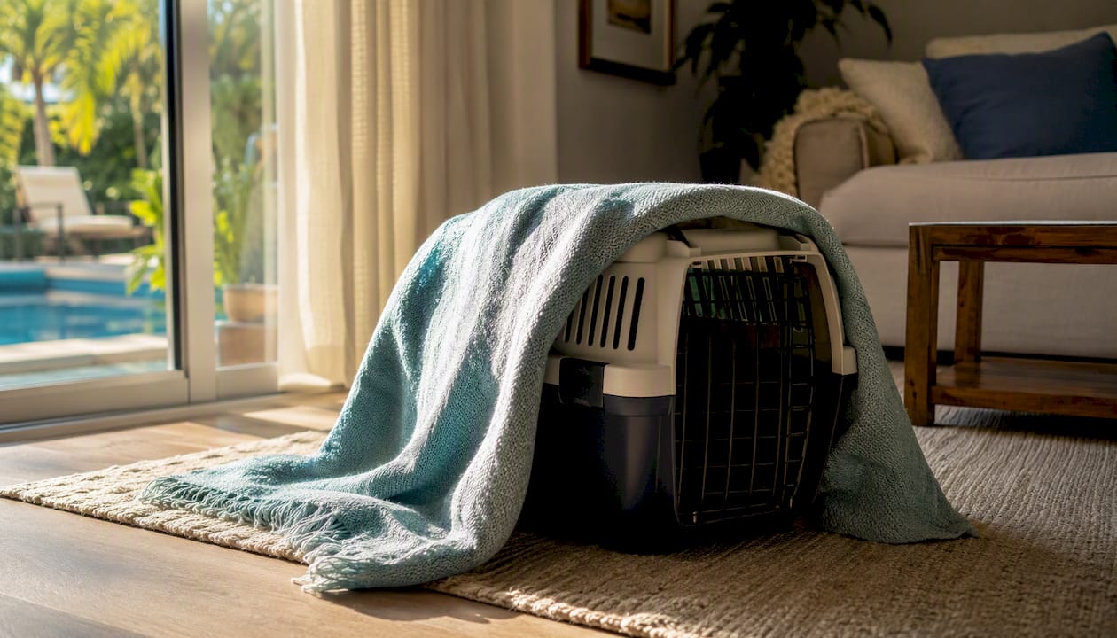 Moving Tips for Cat Owners: Stress-Free Relocation Guide 2 Cat carrier covered with blanket in car seat