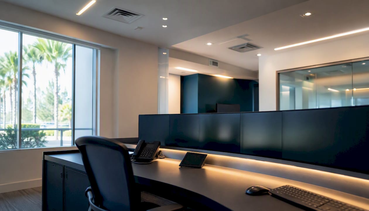 Smart building technology control panel and interior details