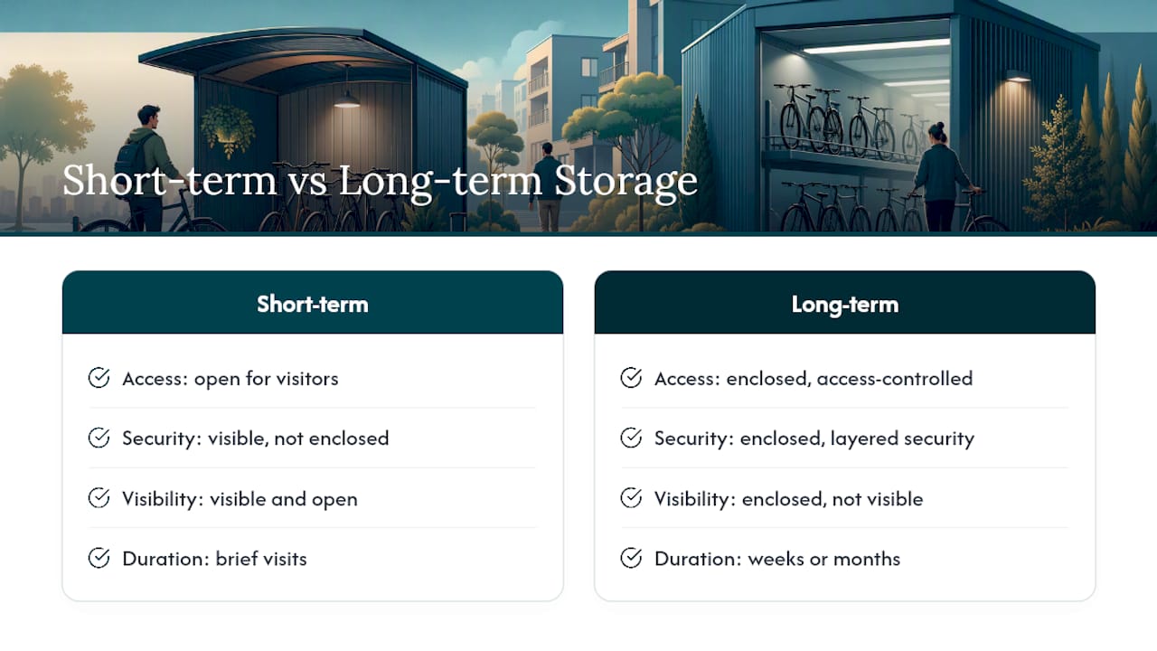 Comparison diagram of short-term vs long-term bike storage