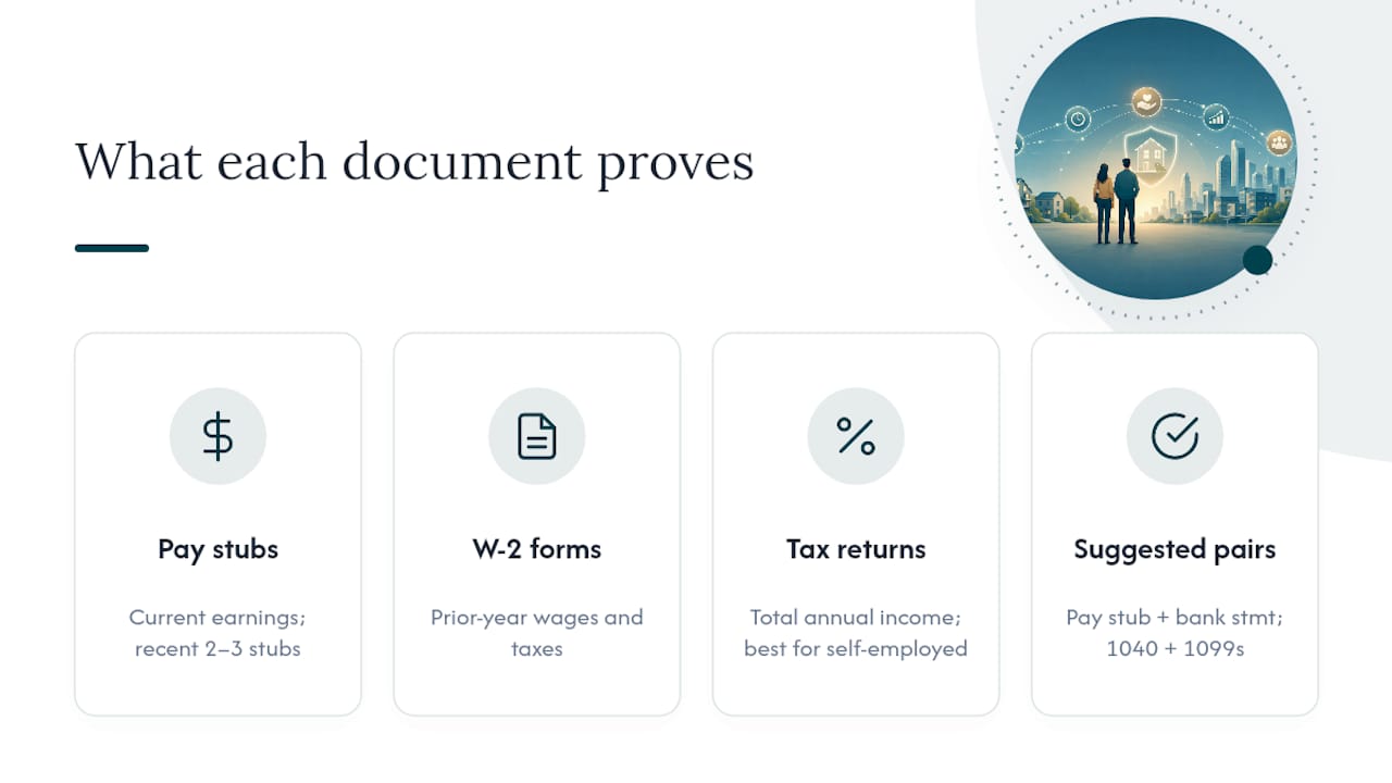 Infographic comparing proof of income document types