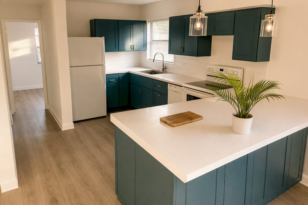 Empty serene apartment kitchen interior