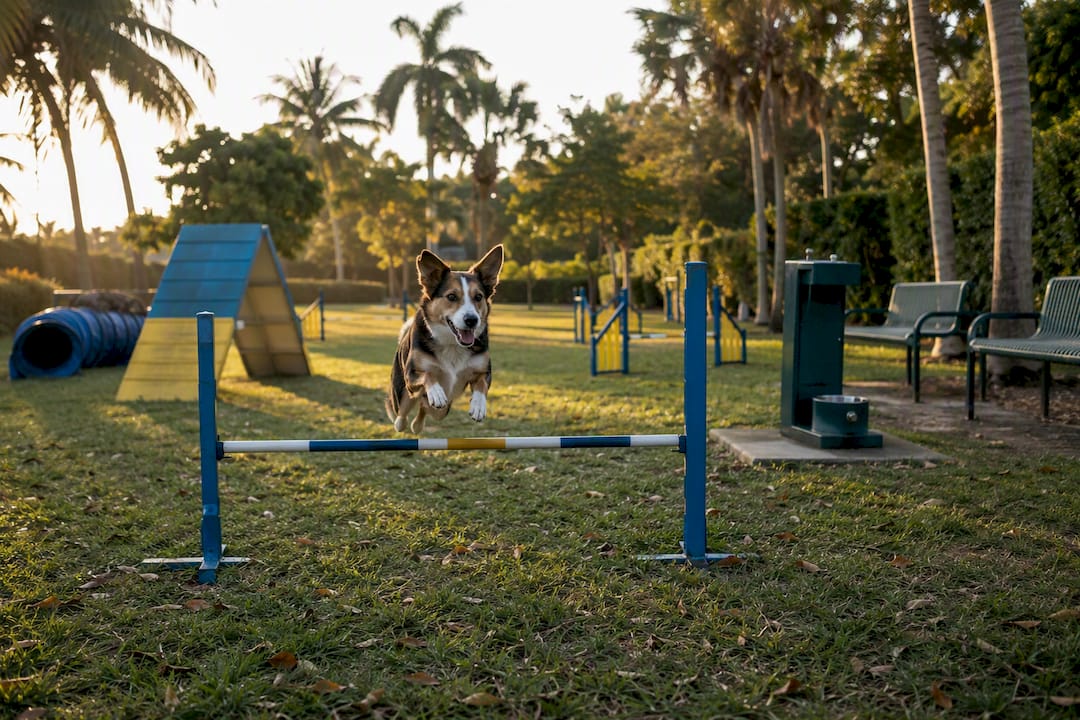 Dog running in fenced Boca Raton dog park