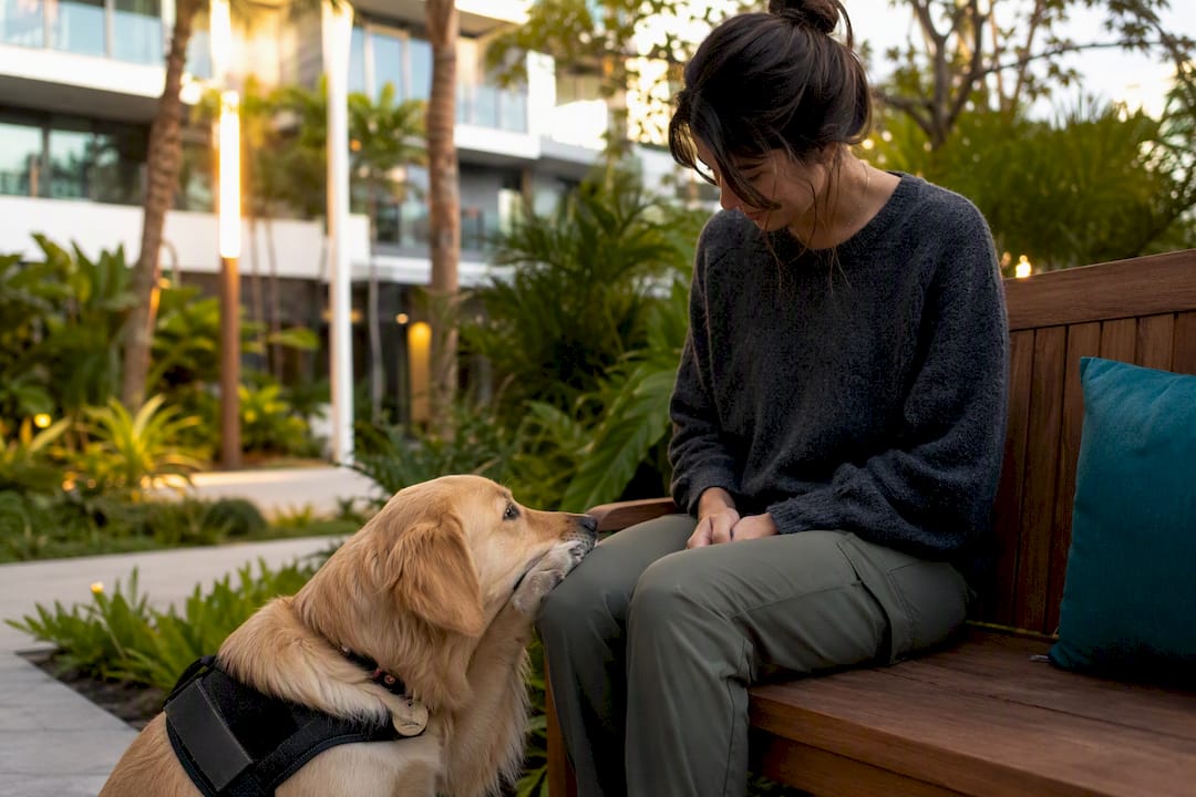 ESA vs Service Animal: 4 Tenant Steps After 2026 HUD Changes 3 Service dog gently nudging person outdoors