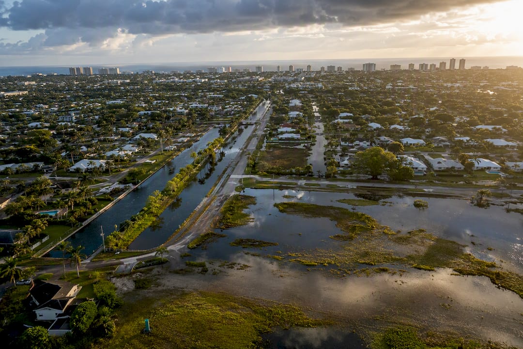 Aerial view of Boca Raton canals after rain