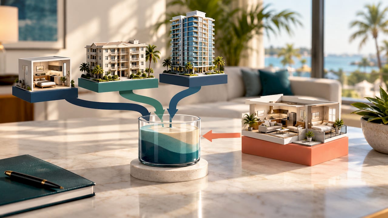 Plan for $2,940 Median: Boca Raton Rent, Budget Needs & One Bedroom Pick 3 Illustration of housing types forming rent average