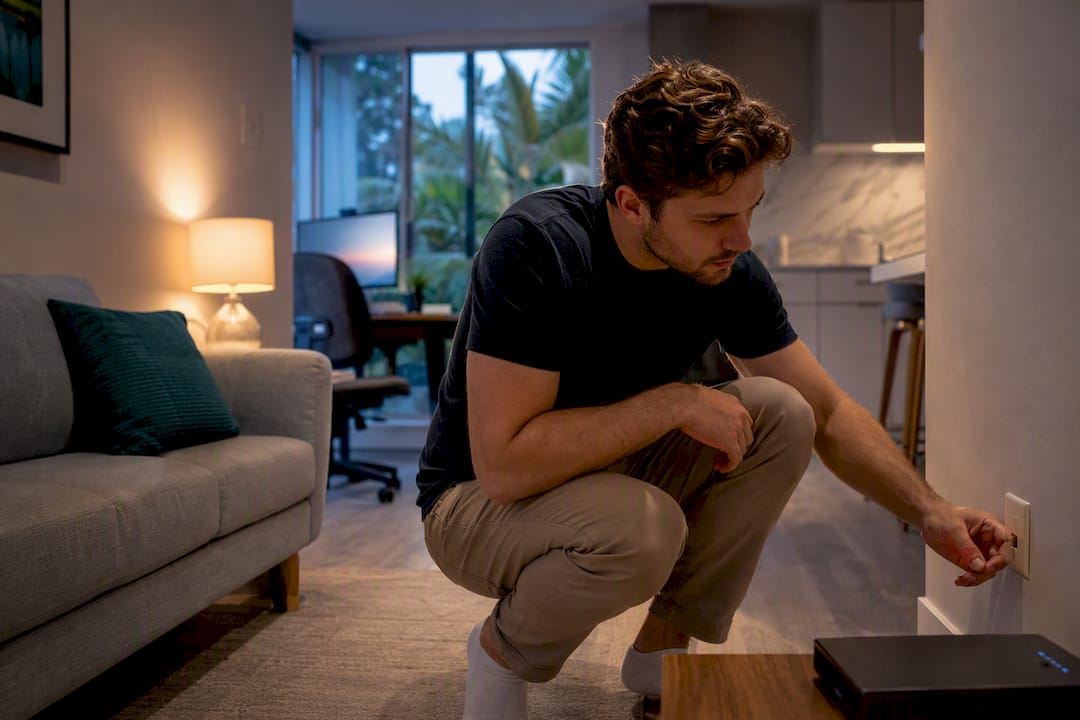 Renter checking apartment internet connection