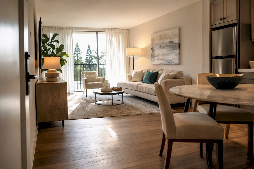 Furnished Boca apartment interior with natural light