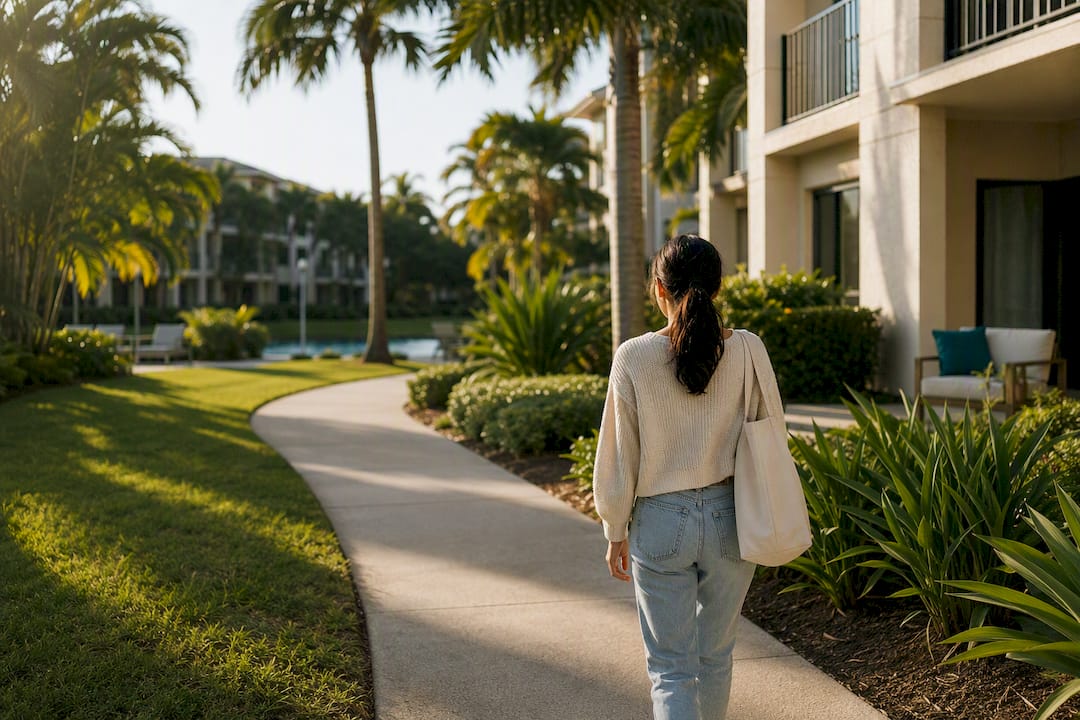 Boca Raton apartment neighborhood at golden hour
