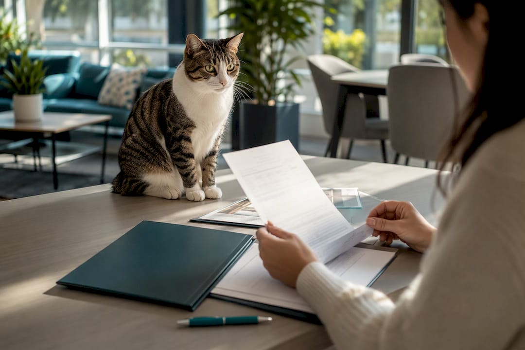 Cat beside apartment pet resume materials