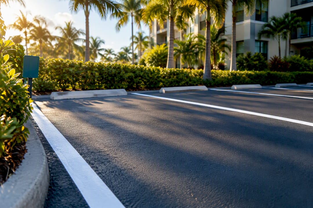 Marked parking spaces at a Florida apartment community