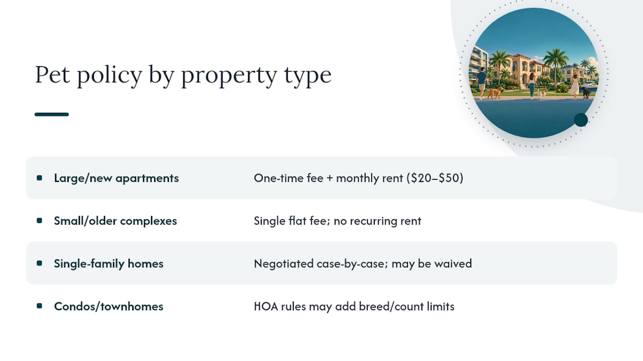 Comparing pet policies across Boca Raton neighborhoods and property types &mdash; overview diagram