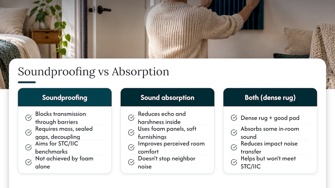 Soundproofing versus sound absorption comparison