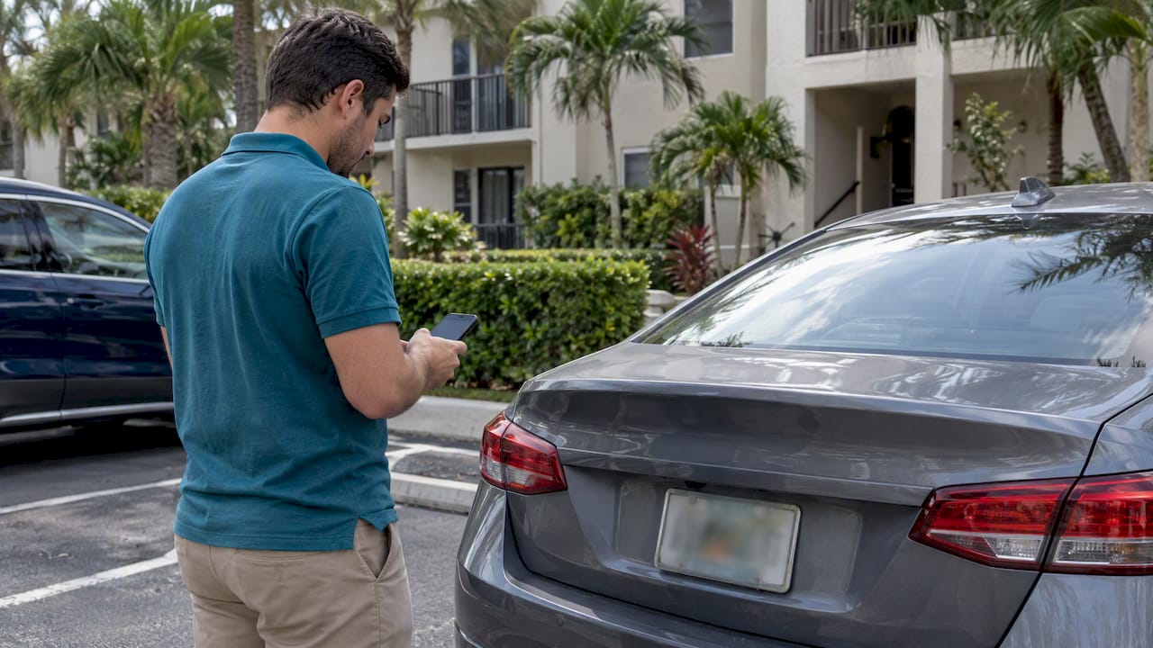 Renter registering a car in apartment parking lot