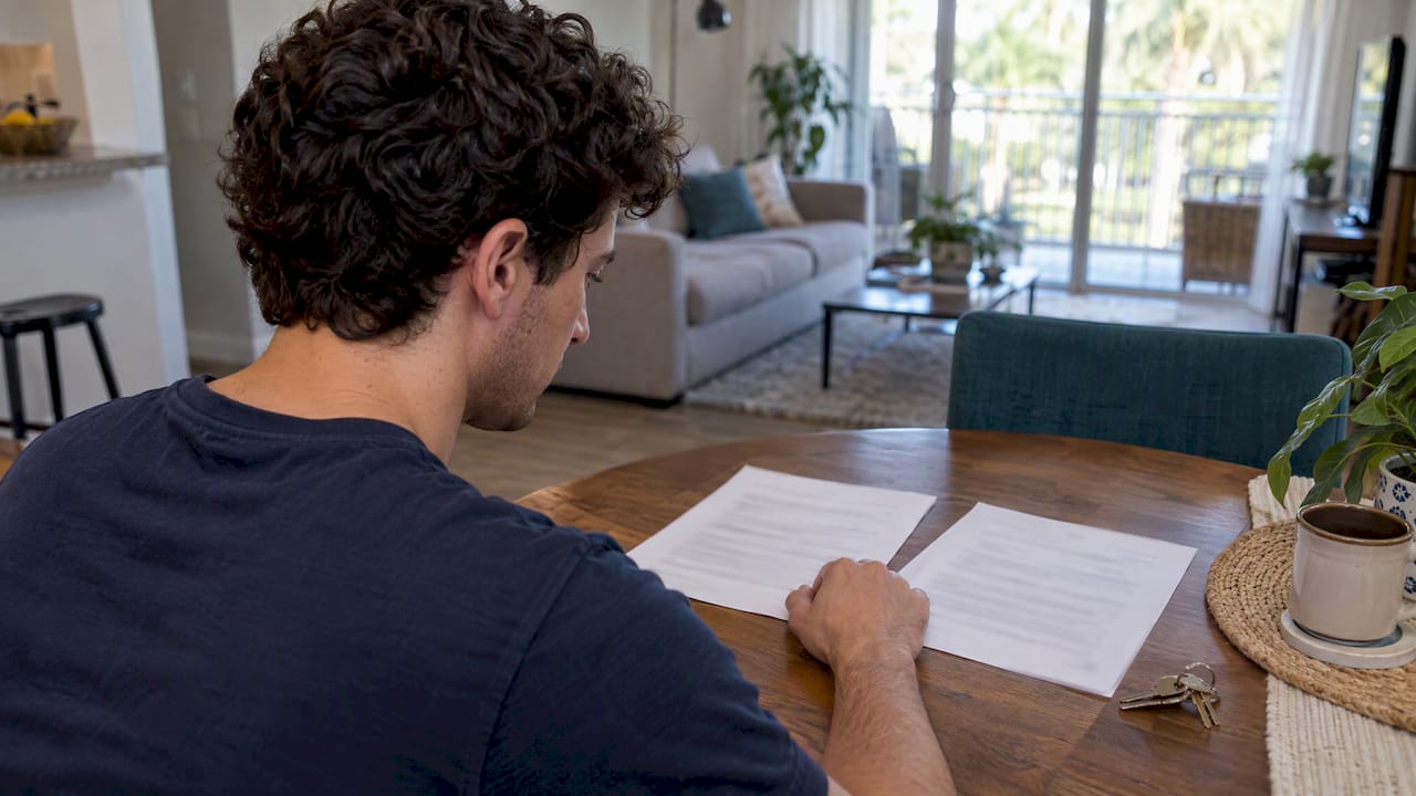 Renter comparing apartment deposit paperwork