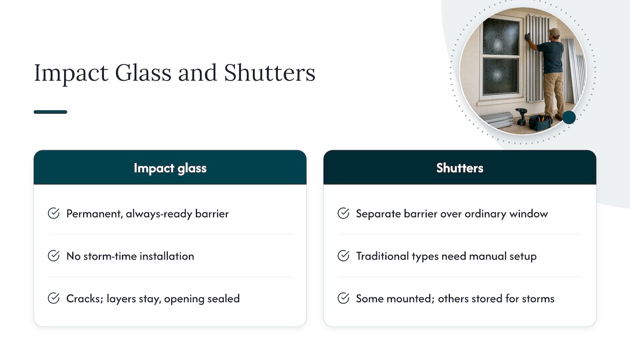 Impact Glass vs. Hurricane Shutters: A Renter's Guide 2 Impact glass and shutter protection compared