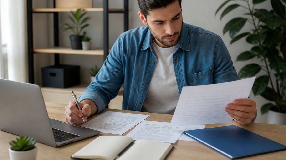 Young professional reviewing renters insurance requirements in Florida on a laptop at a desk